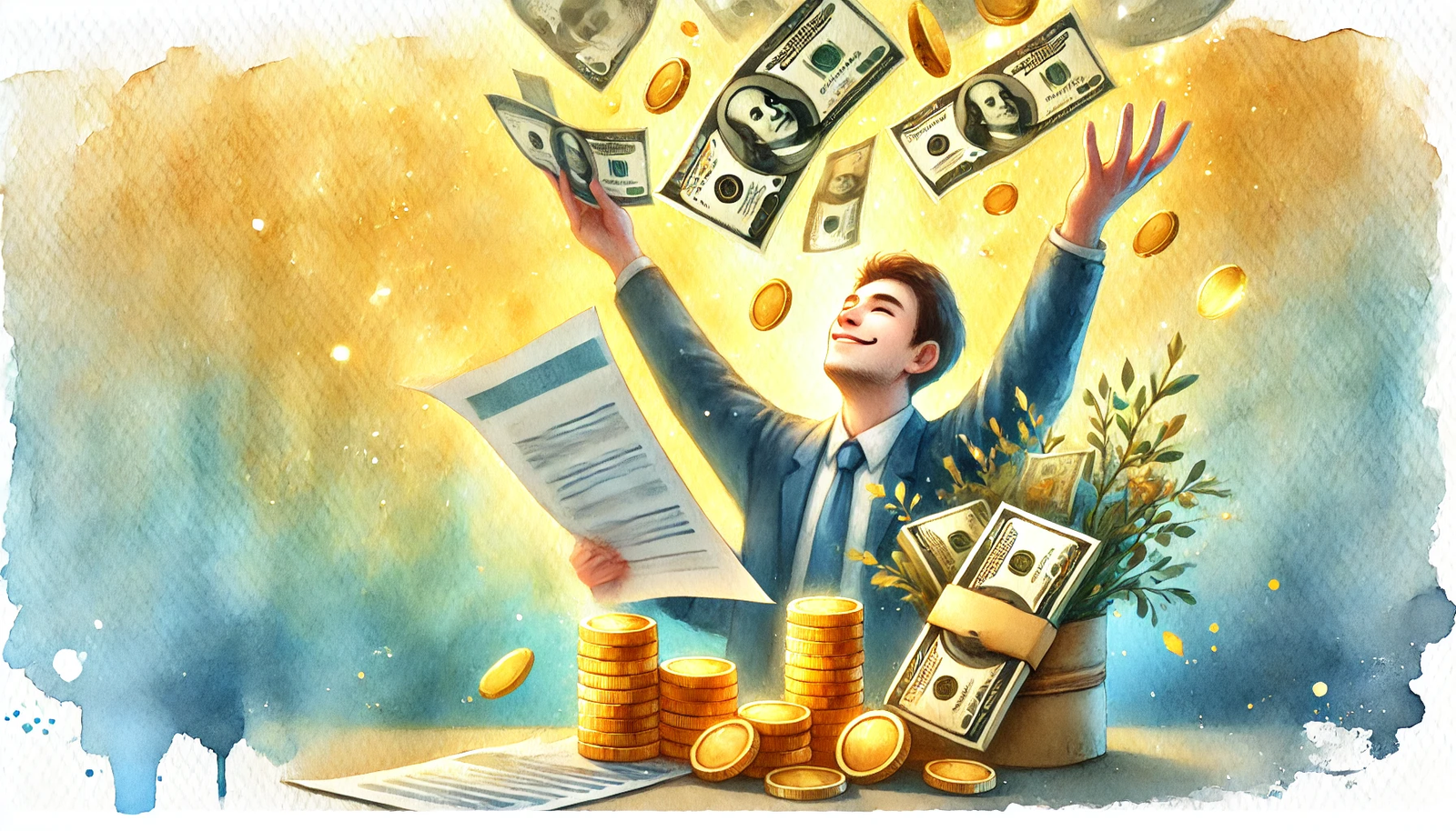 person joyfully receiving financial rewards