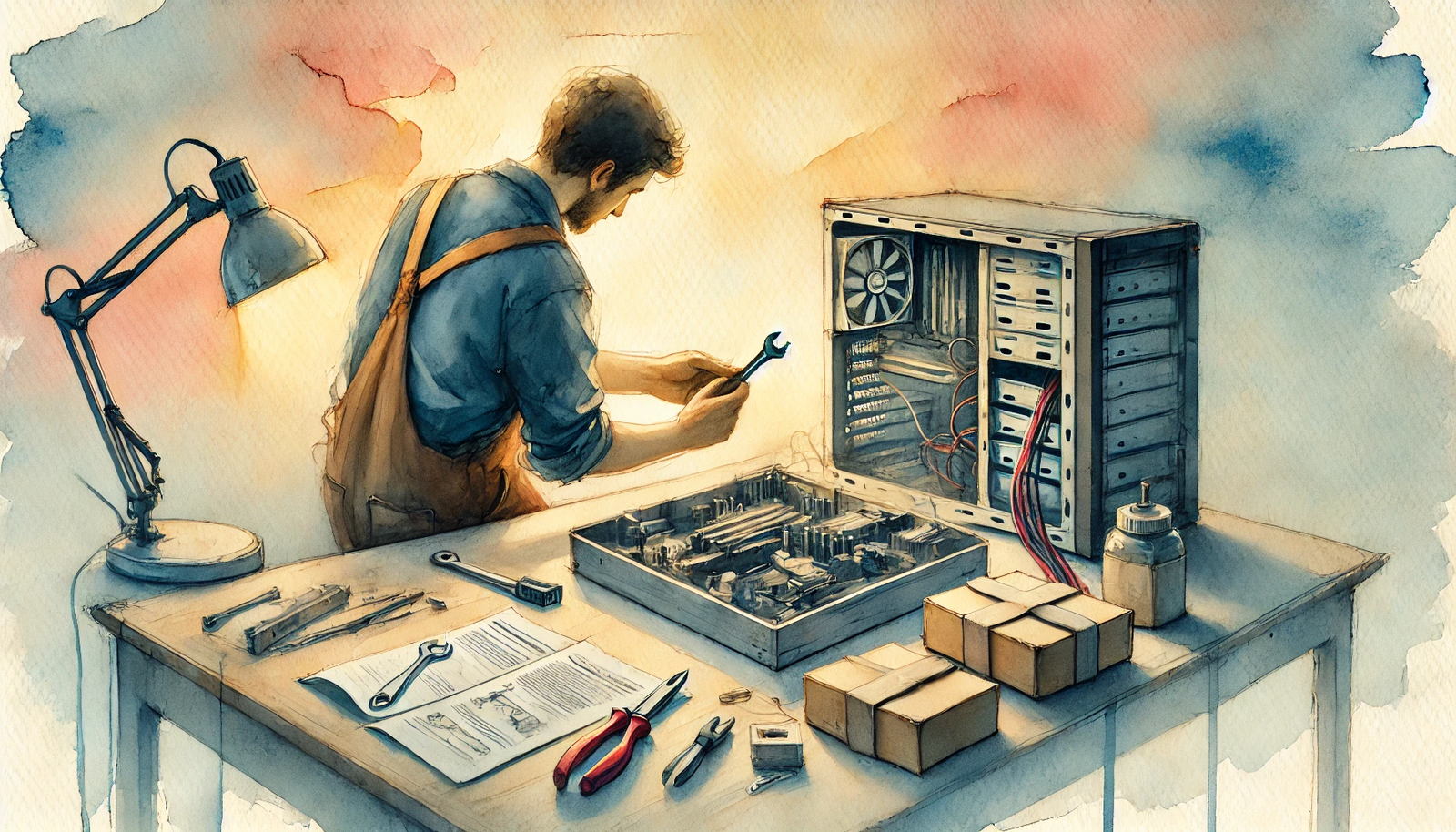 a worker carefully assembling or installing equipment